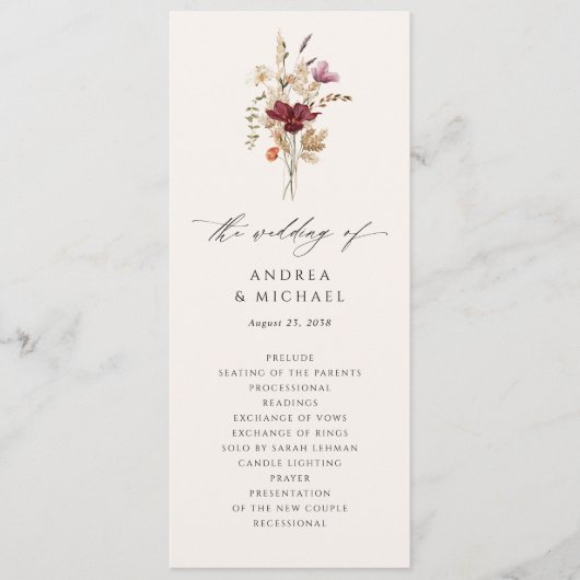 Boho Wildblume Elegante Hochzeit im Herbst Programm (Vorderseite)