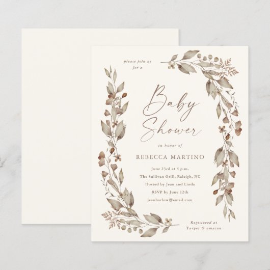 Boho Wildblume Elegantes Budget Baby Dusche (Vorne/Hinten)