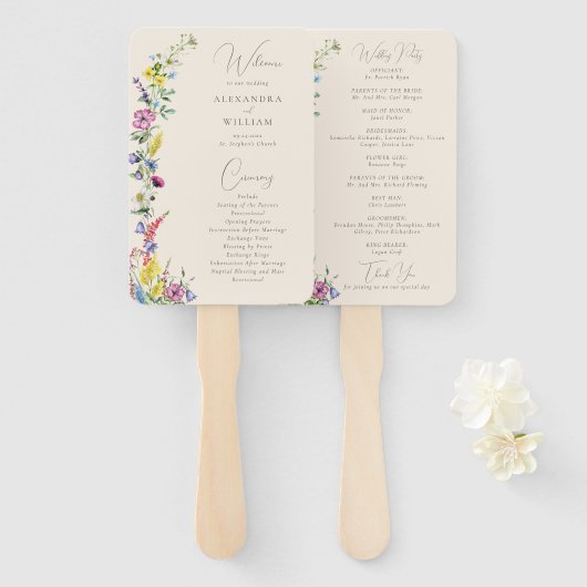 Boho Wildblume Elegantes Hochzeitsprogramm Fächer (Vorne und Hinten)