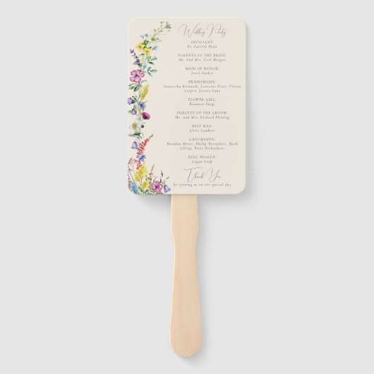Boho Wildblume Elegantes Hochzeitsprogramm Fächer (Rückseite)