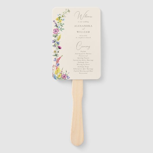 Boho Wildblume Elegantes Hochzeitsprogramm Fächer (Vorderseite)