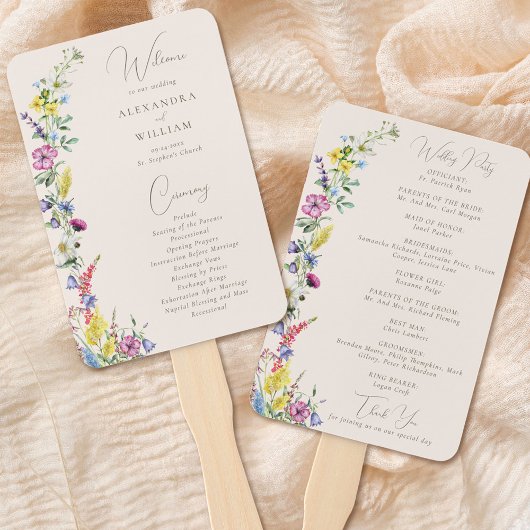 Boho Wildblume Elegantes Hochzeitsprogramm Fächer