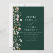 Boho Wildblume Emerald Green Garden Wedding Einladung (Vorderseite)