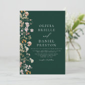 Boho Wildblume Emerald Green Garden Wedding Einladung (Stehend Vorderseite)