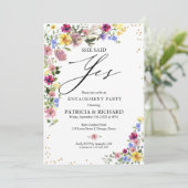 Boho Wildblume Engagement Party Einladung (Stehend Vorderseite)