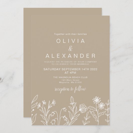 Boho Wildblume erdig Bräune Hochzeit Einladung (Vorne/Hinten)