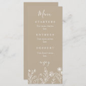 Boho Wildblume erdig Bräune Hochzeit Menükarte (Vorne/Hinten)