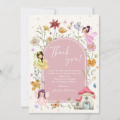 Boho Wildblume Fairy 1. Geburtstag Party Dankeskarte (Vorderseite)