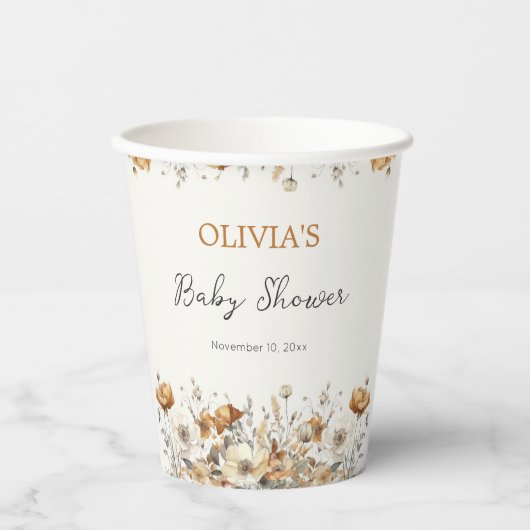 Boho Wildblume Fall Babydusche Papiertüten Pappbecher (Vorderseite)