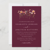 Boho Wildblume Fall Burgundy Blush Pink Wedding Einladung (Vorderseite)
