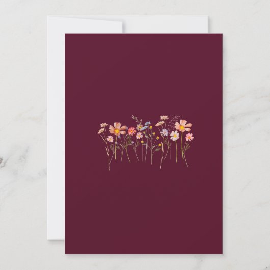 Boho Wildblume Fall Burgundy Blush Pink Wedding Einladung (Rückseite)