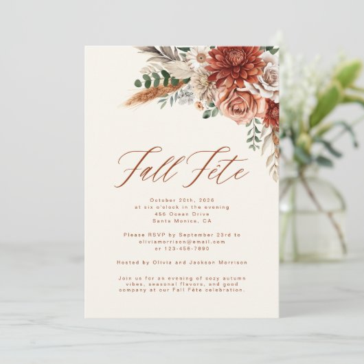 Boho Wildblume Fall Fete Celebration Einladung (Stehend Vorderseite)