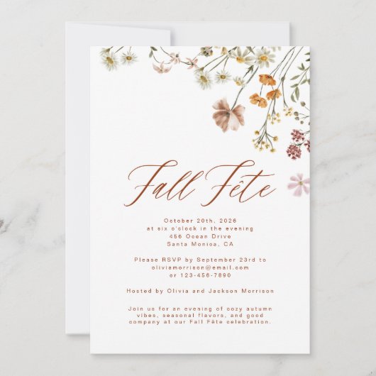 Boho Wildblume Fall Fete Celebration Einladung (Vorderseite)