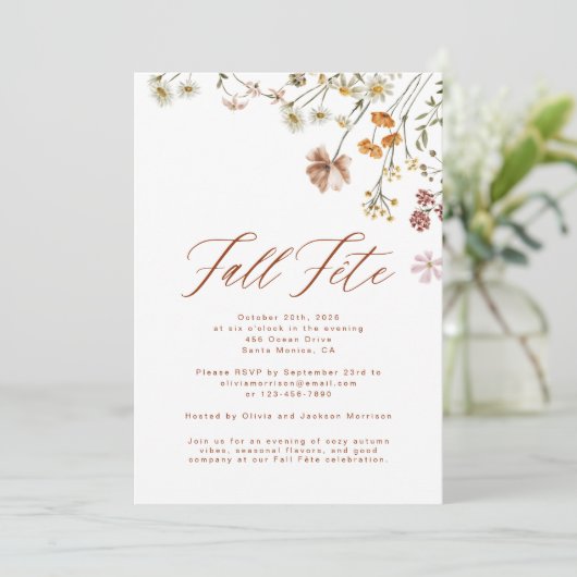 Boho Wildblume Fall Fete Celebration Einladung (Stehend Vorderseite)
