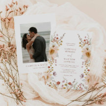 Boho Wildblume Fall Foto Hochzeitseinladung