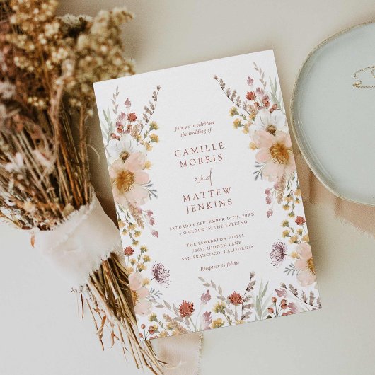 Boho Wildblume Fall Foto Hochzeitseinladung Einladung