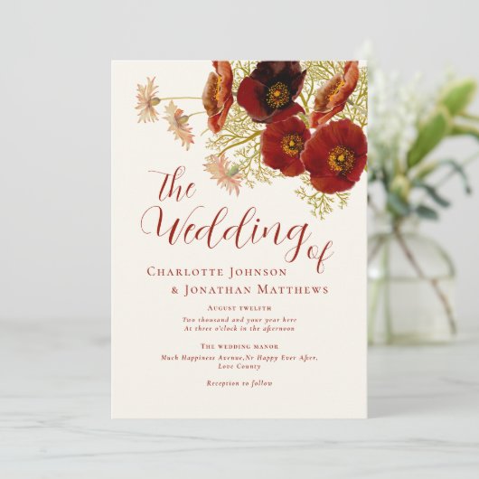 Boho Wildblume Fall Weddding Einladung (Stehend Vorderseite)