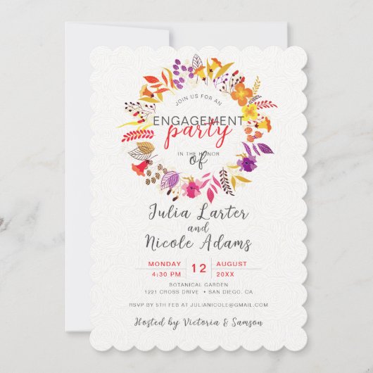 Boho Wildblume Fall Wreath-Engagement-Partei Einladung (Vorderseite)