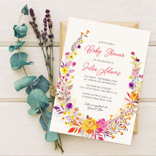 Boho Wildblume Fall Wreath Foliage Babydusche Einladung