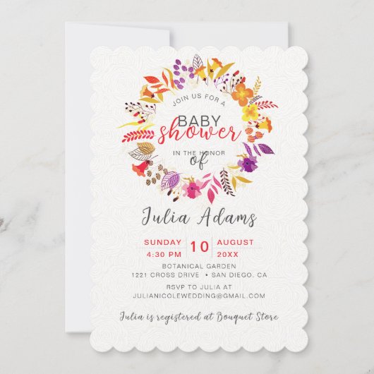 Boho Wildblume Fall Wreath Foliage Babydusche Einladung (Vorderseite)