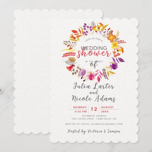 Boho Wildblume Fall Wreath Polterabend Einladung (Vorne/Hinten)