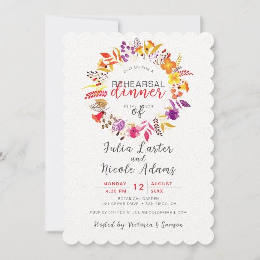 Boho Wildblume Fall Wreath Probe Dinner Einladung (Vorderseite)