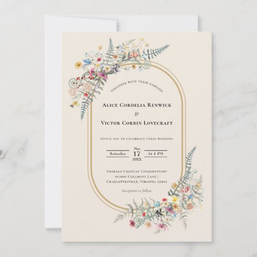 Boho Wildblume Fern Beige Wedding Einladung (Vorderseite)