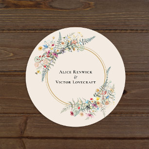 Boho Wildblume Fern Beige Wedding Umschlag Aufkleb Runder Aufkleber