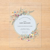 Boho Wildblume Fern Dusty Blue Save the Date Acryleinladungen (Vorderseite)