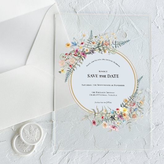 Boho Wildblume Fern Dusty Blue Save the Date Acryleinladungen