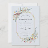Boho Wildblume Fern Dusty Blue Wedding Foto Einladung (Vorderseite)