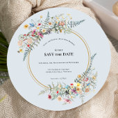 Boho Wildblume Fern Dusty Blue Wedding Round Save The Date