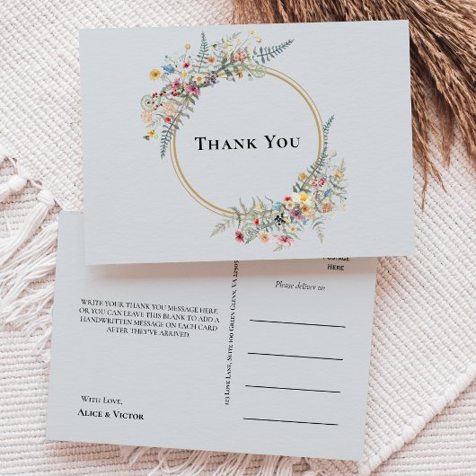 Boho Wildblume Fern Dusty Blue Wedding Vielen Dank Postkarte