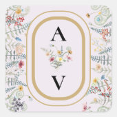 Boho Wildblume Fern Lavender Monogram Fevor Quadratischer Aufkleber (Vorderseite)