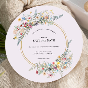 Boho Wildblume Fern Lavender Wedding Round Save The Date
