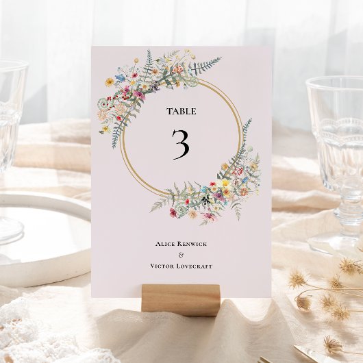 Boho Wildblume Fern Lavender Wedding Tischnummer