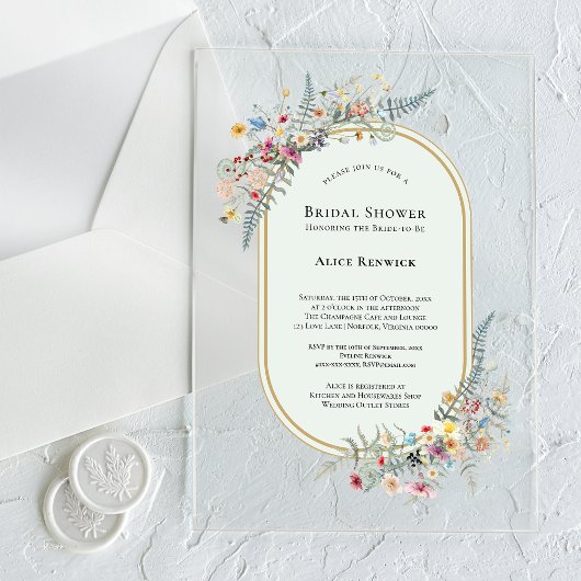 Boho Wildblume Fern Mint Green Brautparty Acryleinladungen