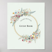 Boho Wildblume Fern Mint Green Guest Book Sign Poster (Vorne)