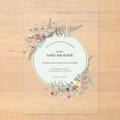 Boho Wildblume Fern Mint Green Save the Date Acryleinladungen (Vorderseite)