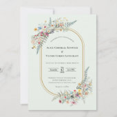 Boho Wildblume Fern Mint Green Wedding Details Einladung (Vorderseite)