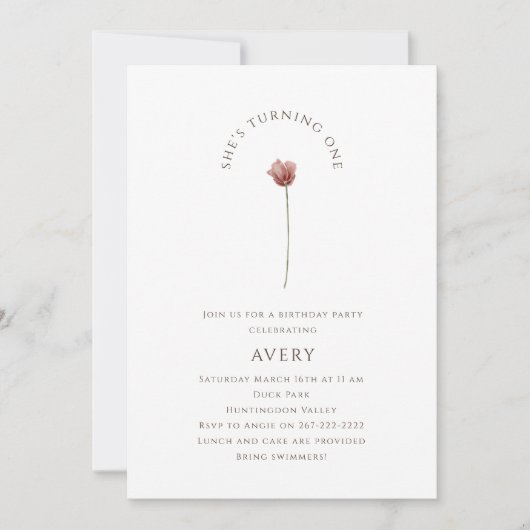 Boho Wildblume First Birthday Party Einladung (Vorderseite)