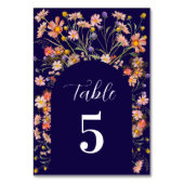 Boho Wildblume Floral Arch Navy Blue Wedding Tischnummer (Vorderseite)