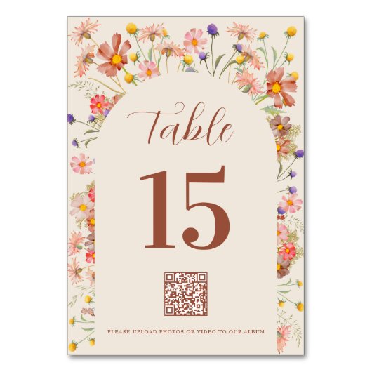 Boho Wildblume Floral Arch QR Code Terracotta Tischnummer (Rückseite)