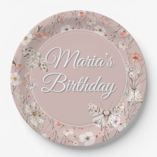 Boho Wildblume Floral Baby Birthday Pappteller (Vorderseite)