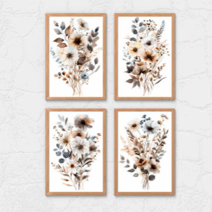 Boho Wildblume Floral Botanicals Blue Brown Beige Bilderwand Sets