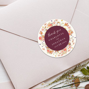 Boho Wildblume Floral Burgundy Wedding Vielen Dank Runder Aufkleber
