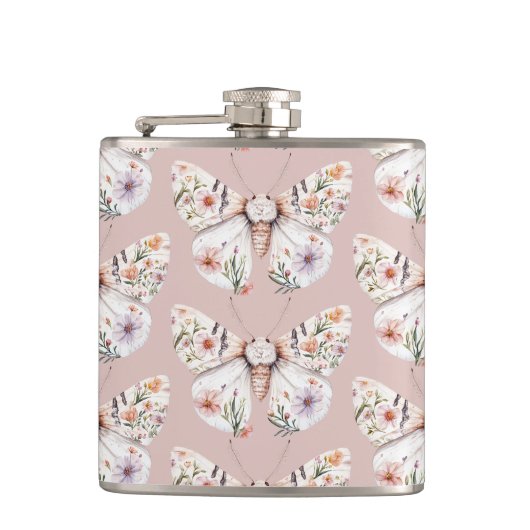 Boho Wildblume Floral Butterfly Flachmann (Vorderseite)