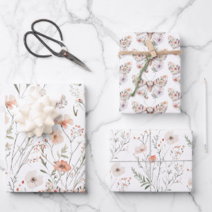 Boho Wildblume Floral Butterfly Geschenkpapier Set