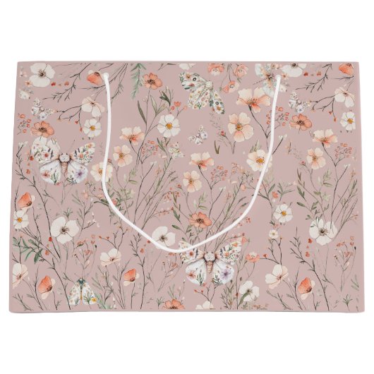 Boho Wildblume Floral Butterfly Große Geschenktüte (Vorderseite)
