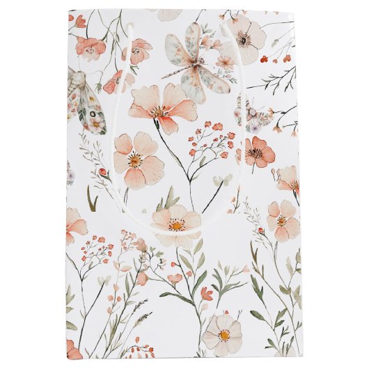 Boho Wildblume Floral Butterfly Mittlere Geschenktüte (Vorderseite)